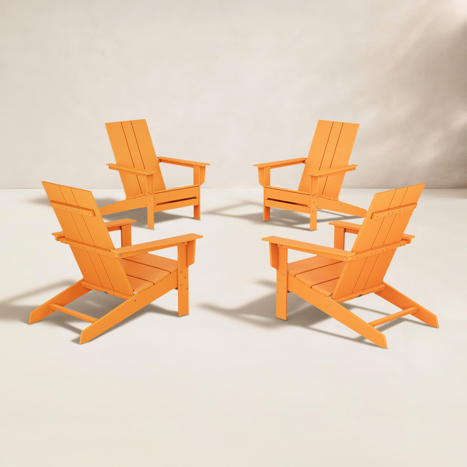 POLYWOOD® x 4-Person Low-Profile Adirondack Outdoor Seating Group, Tangerine