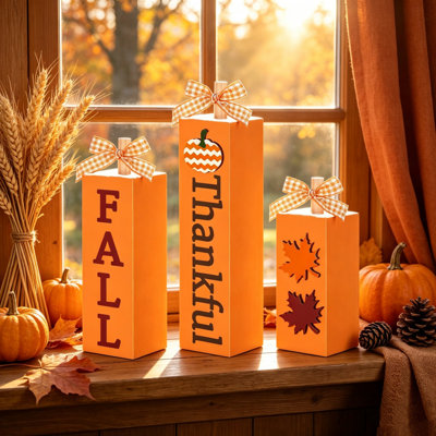 Thanksgiving Decorations Pumpkin Spice Everything Wooden Tiered Tray Decor Set Distressed Fall Farmhouses Wooden Block Signs with Jute Bow AutumnHarve