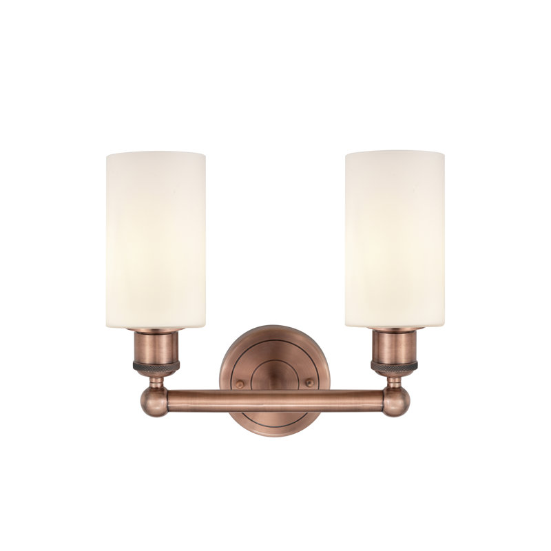 Éclairage pour meuble-lavabo à 2 lumières 12,875 pouces Caldello, Blanc mat, Cuivre antique