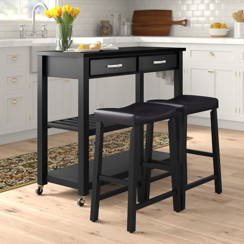 Ensemble d'îlot de cuisine avec plateau en granite Diamondback, Noir, Noir
