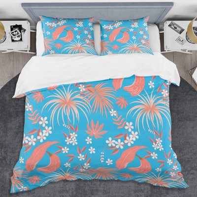 Ensemble de housse de couette mid-century de feuillage tropical rétro corail ii