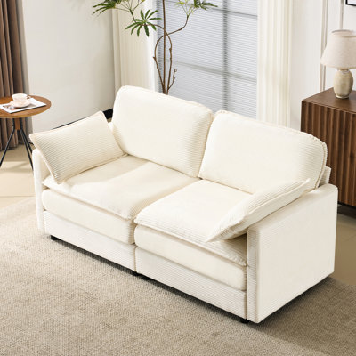 69" Cloud , 22" Beige Chenille Cushions + 2 Throw Pillows, Modular - Seater, Corduroy Upholstery, Wood Frame, Medium Soft Seat, Ideal For Apartment Seat With 34.31 In Height, Comfort, Suitable Home