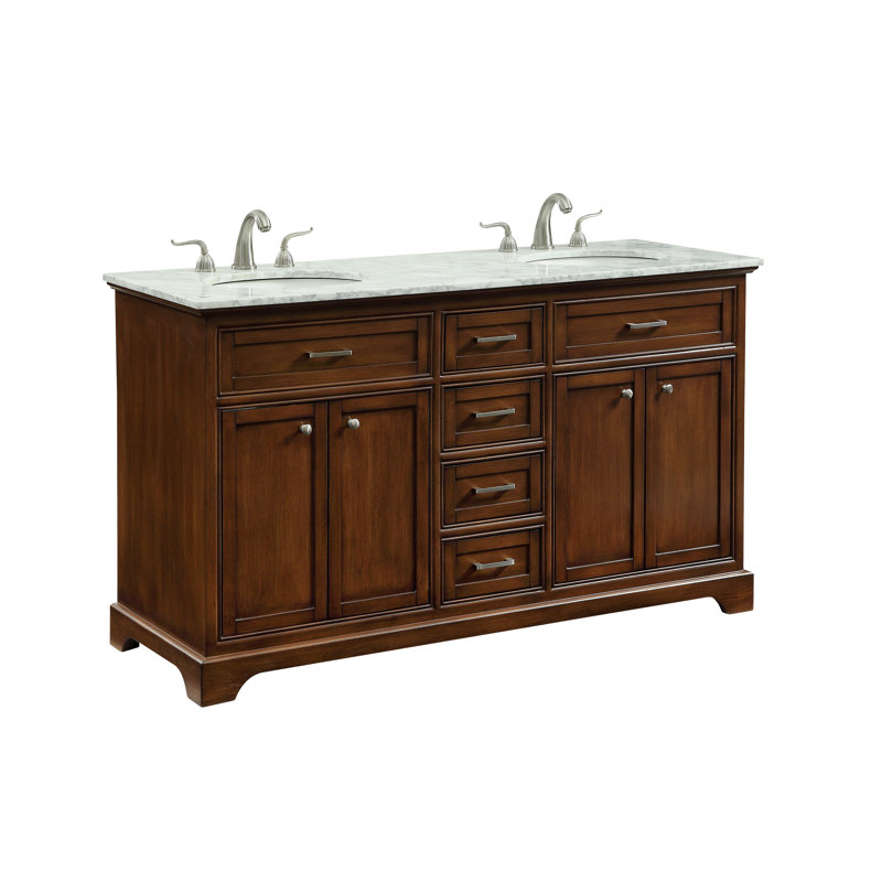 Ensemble de meuble-lavabo double 60 po Hermes, Teck