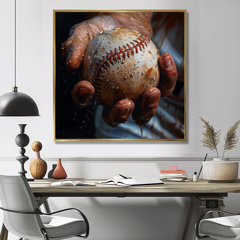 Baseball gros plan pendant le lancer - art mural de baseball sport, H 30 po x l 30 po x P 1 po, Toile avec cadre flottant or