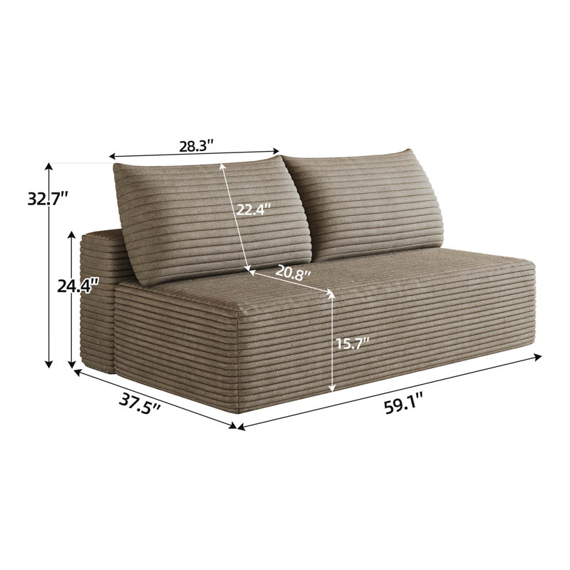 Canapé modulaire Cloud, canapé modulaire moderne avec siège profond, fauteuils rembourrés pour la chambre à coucher du salon, aucun assemblage requis, chameau (tissu velours côtelé moelleux)