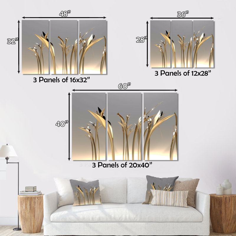 «Golden Twig Blossoming», impression sur toile 3 pièces, H 32 po x l 48 po x P 1 po