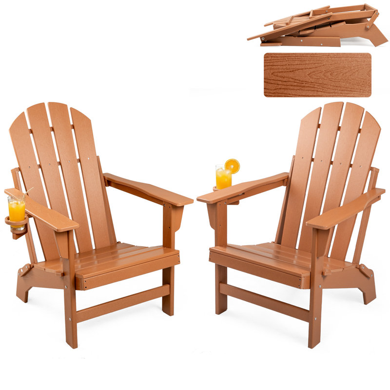 2pcs Foldable Outdoor Adirondack Chairs, Brown, 2