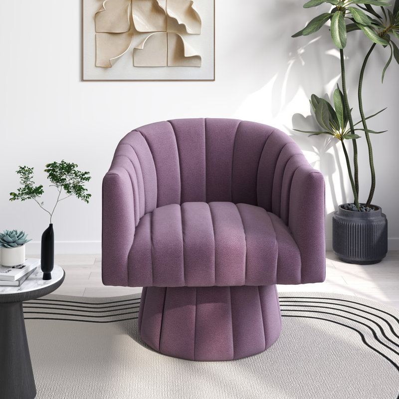 Ghinita Velvet Swivel Barrel Chair, Purple Velvet