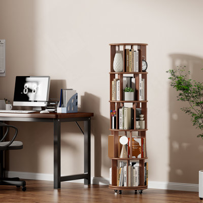 Rotating Bookshelf With Wheels, Round Bookcase, 360° Spinning Book Shelf Tower For Small Space