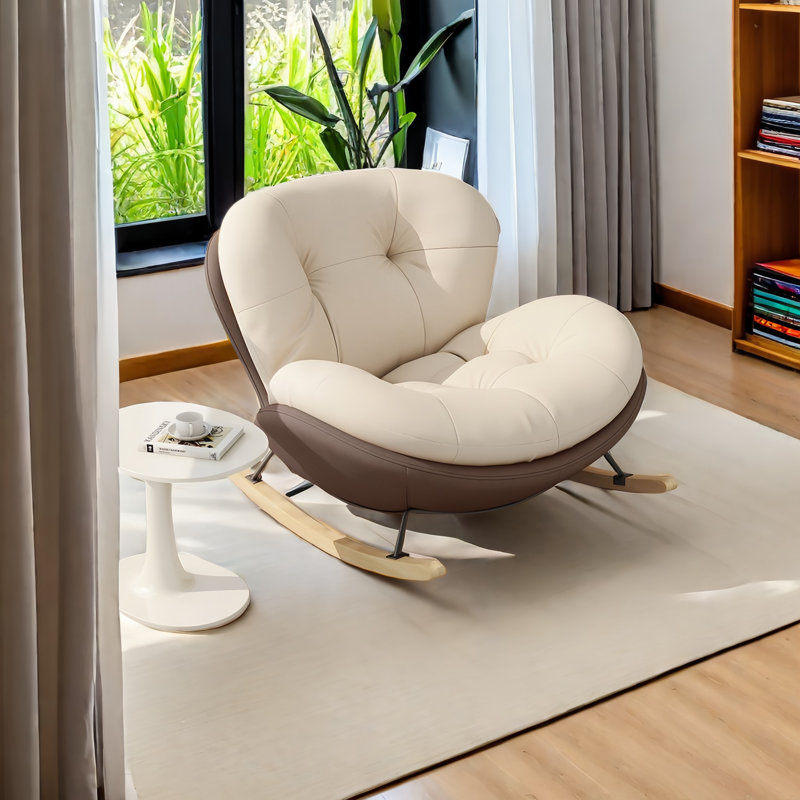 Fauteuil berçant, Blanc cassé / Brun