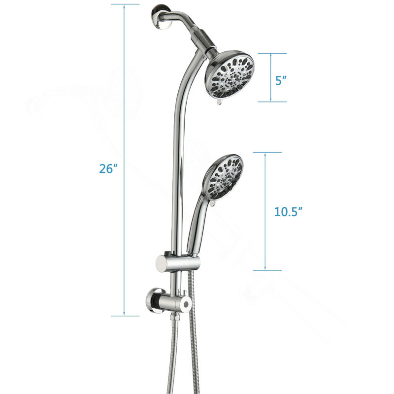 No-Tool Installation 5 Inch Rain Shower & 7-Spray Handheld Combo with 26" Adjustable Slide Bar, Dual Flow 1.8GPM WaterSense​