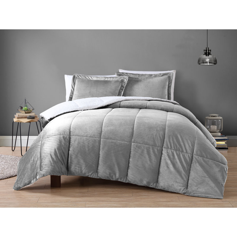 Polyester Standard Comforter, King Comforter + 2 Shams, Gray