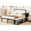 Lit plateforme confortable en métal avec tablettes de rangement latérales et armoire pleine grandeur en bois, noir-392620936-392620939