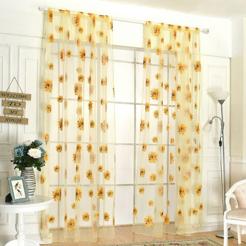 Paire de rideaux transparents avec passe-tringle Latenya, Crème / jaune