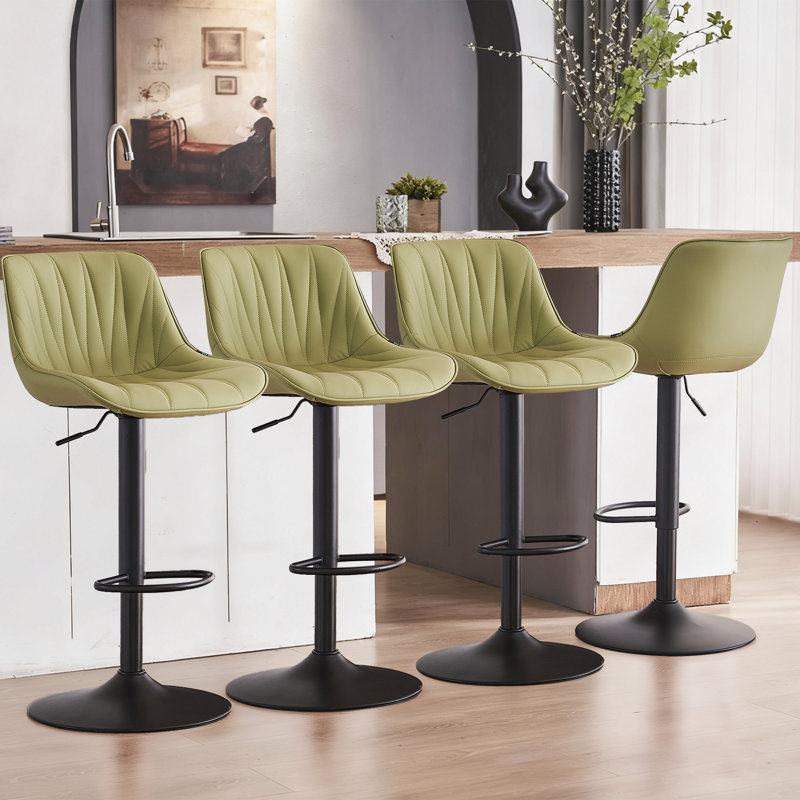 Modern Height Adjustable Swivel Bar Stools Upholstered Leather Barstool Kitchen Island Chairs With Metal Frame, Avocado Green