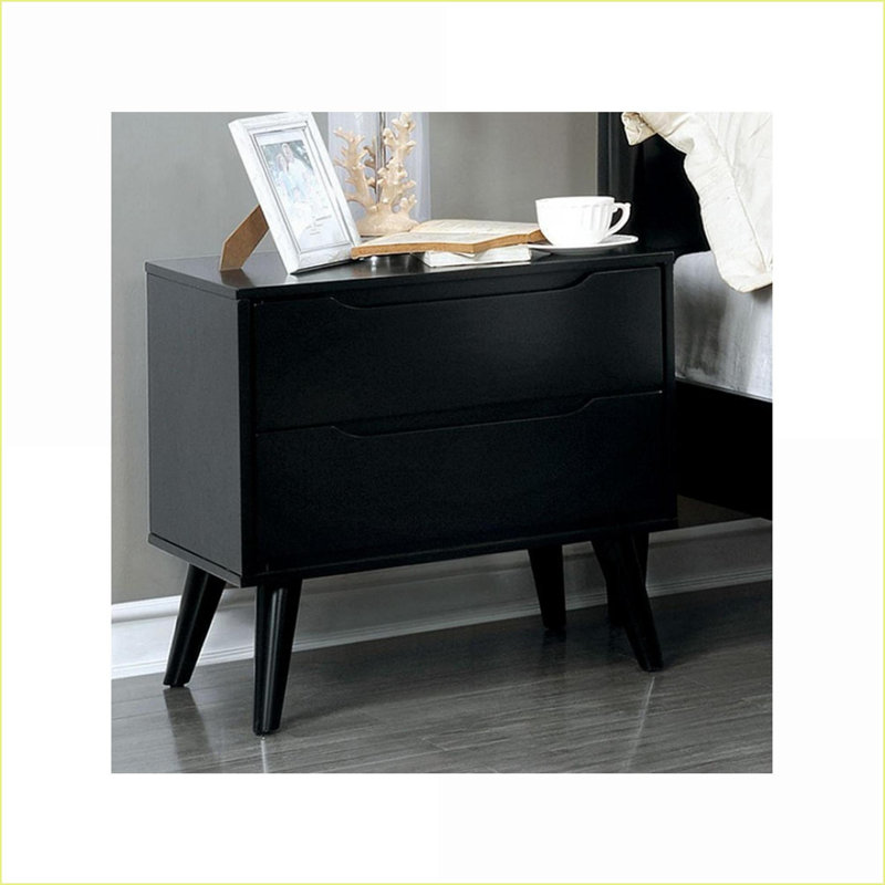 Table de chevet 2 tiroirs Mid-Century, Noir