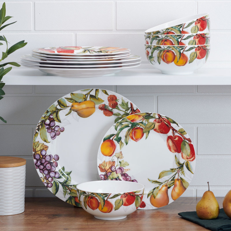 Orchard Floral Porcelain 12-Piece Dinnerware Set, Service for 4