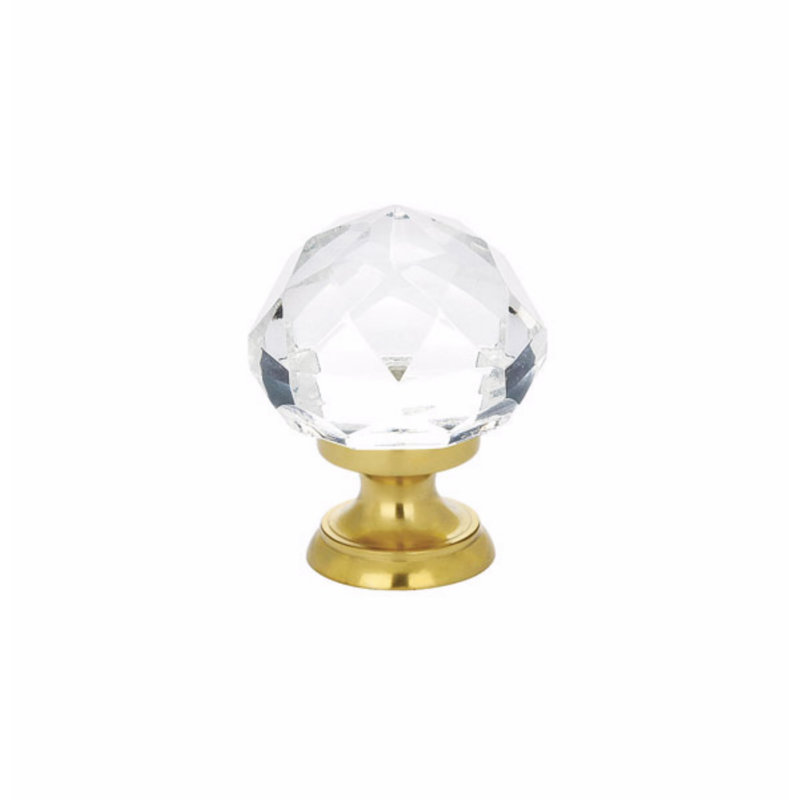 Emtek Diamond Glass Cabinet Knob, Unlacquered Brass, 1.25''