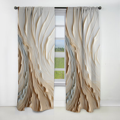Abstract Curtain Panel, White Gold Fluid Pattern Blackout Decor - White And Gold Champagne Flow III
