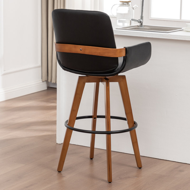 Modern Upholstered swivel counter stool, Bar Stool (29.7" Seat Height), Black