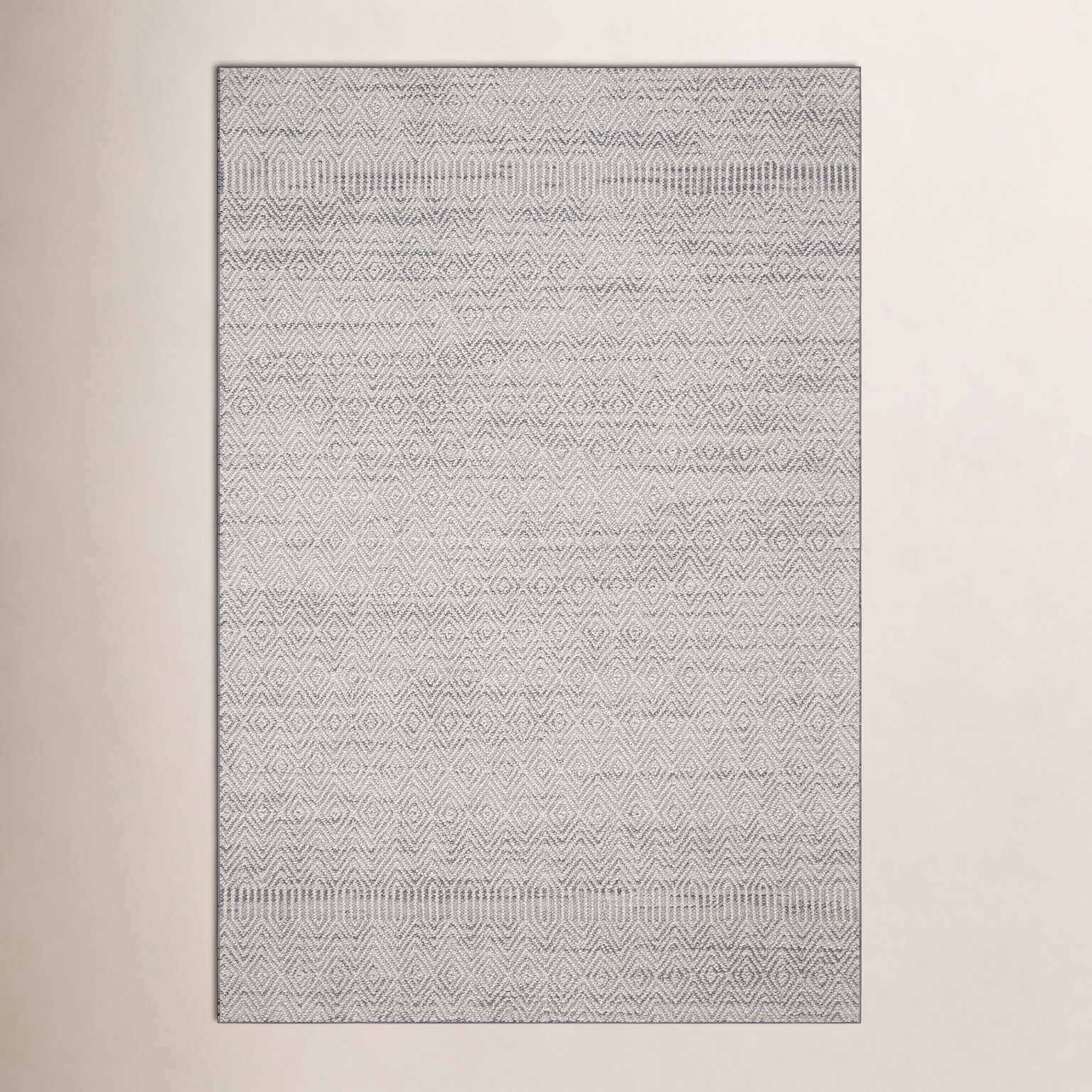 Gray White Geometric Outdoor Rug, Rectangle 6'7" x 9'4"