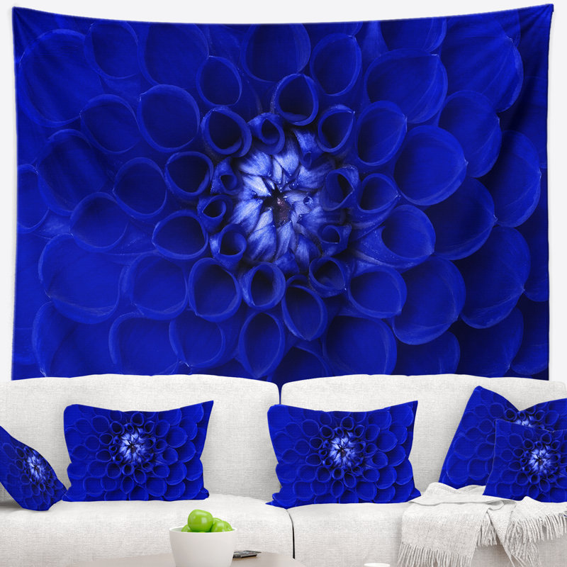 Tapisserie florale à motif floral abstrait bleu, H 50 po x l 60 po