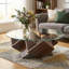 Table basse ronde avec plateau en verre et base géométrique abstrait Art Deco-823814214