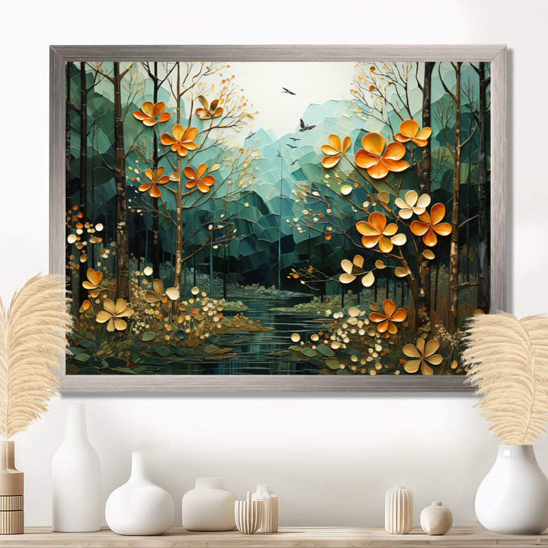 Forest Enchanted Canopy Patchwork II - Forest Wall Art, Gold Floater Framed, 30" H x 40" W x 1.5" D
