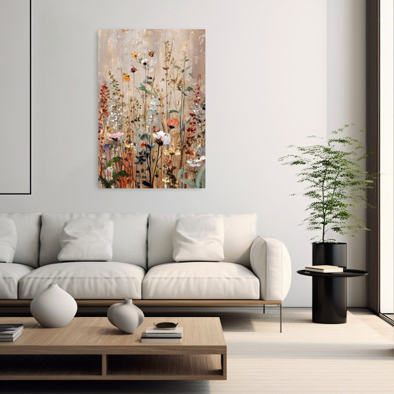 «Vibrant Wildflower Textures», reproduction d'art murale contemporaine abstraite, 60" H x 40" W