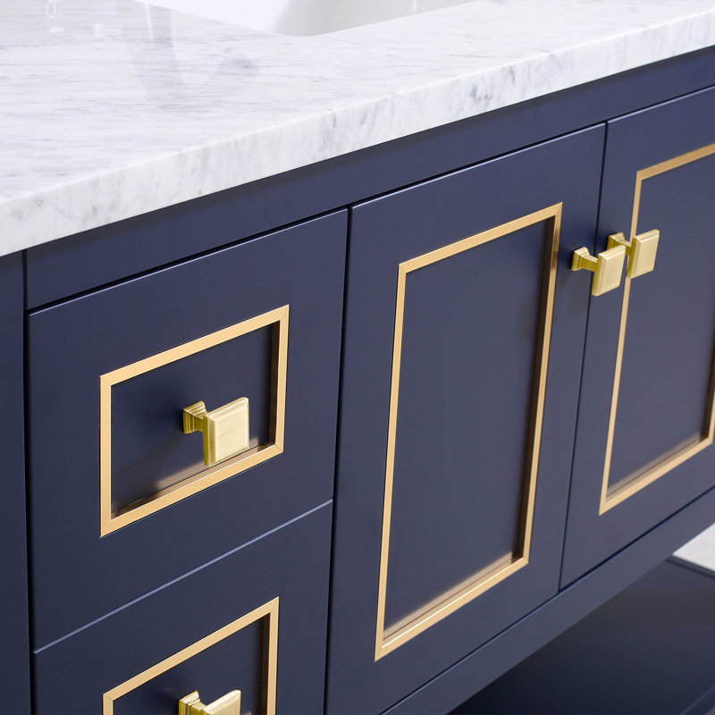Ensemble de meuble-lavabo double autoportant 49 po Thome, Bleu, Laiton brossé