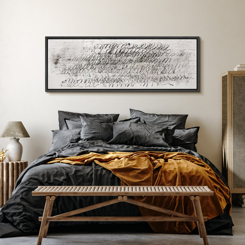Abstract Pastel Lines " Dynamic Script Flow Abstract Rustic Retro Art Decor Extra Large Artwork Pictures " Print, Black