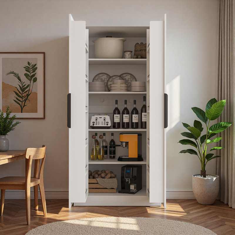 Armoire de cuisine 62,99 po, buffet autoportant avec tablettes réglables, armoire de rangement à finition noyer pour la cuisine, la salle à manger et le salon