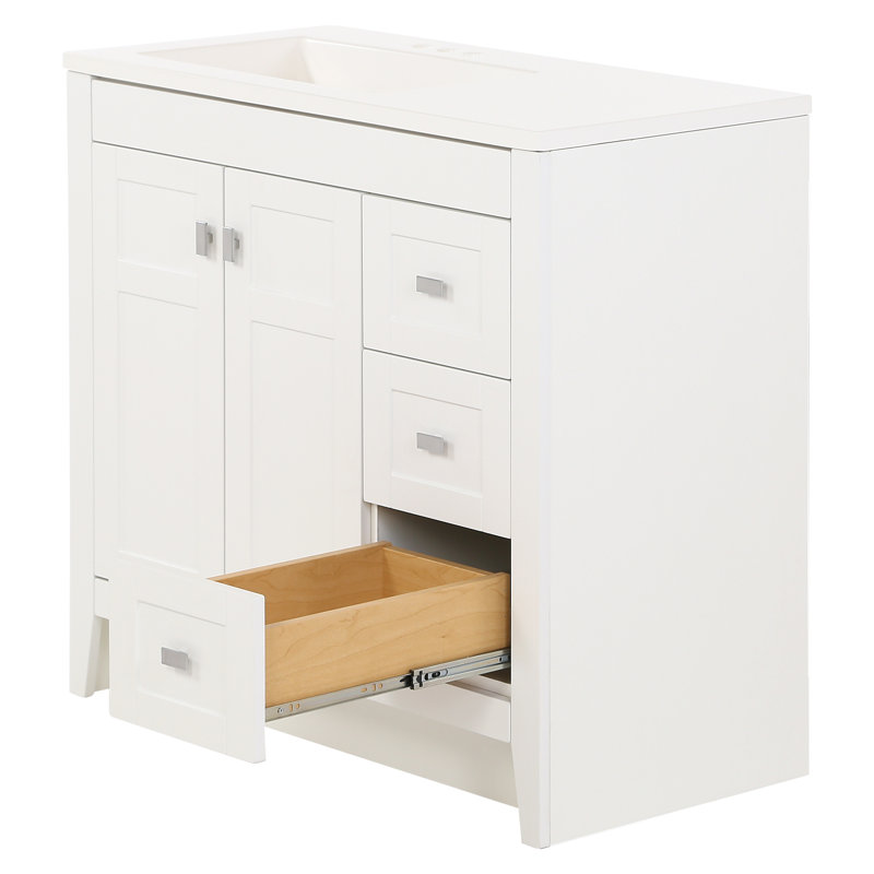 36.5" Single Bathroom Vanity With Cultured Marble Top, White