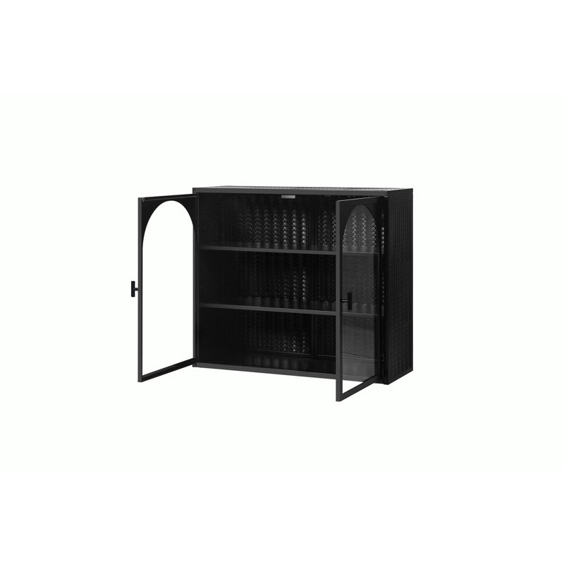 Armoire d'appoint en métal avec rangement à trois niveaux, Noir, noir, noir, noir