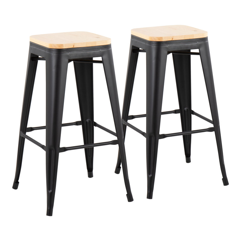  Christie 30" Stackable Bar Stools, Black/Natural, Bar Stool (30.25" Seat Height)