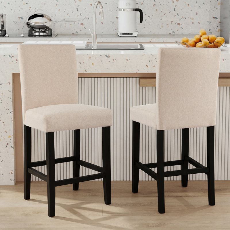 Tabouret de comptoir en bois massif de 25 po Gurrola, Beige