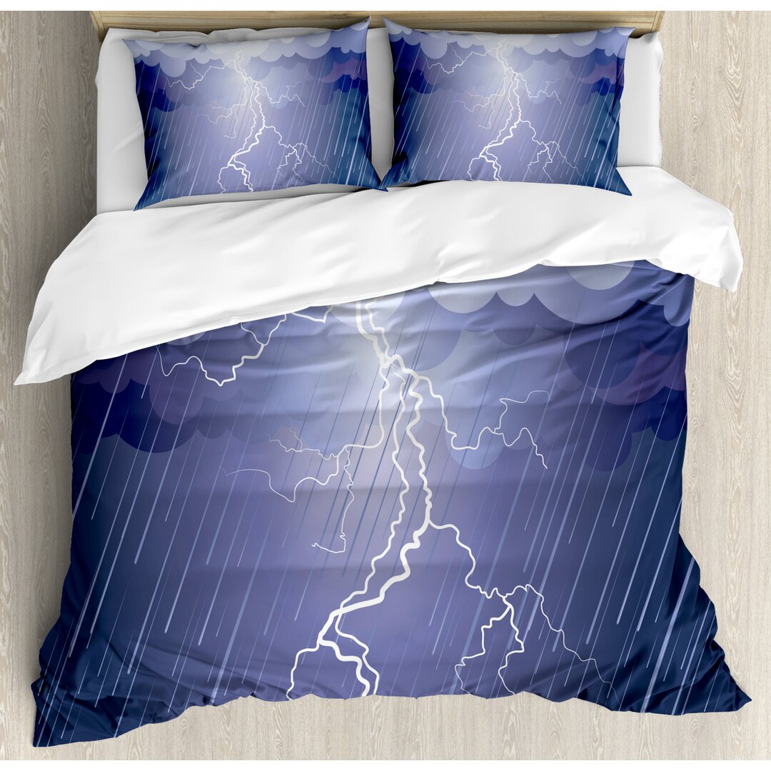 Bettbezug Set, Gewitter Dunkle Wolken, Grau, Blau