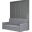 Lit mural gris Queen Size avec coussin, confortable et tout-en-un, garde l'espace de vie rangé, rangement unique en contreplaqué pour le matelas, convient parfaitement aux petits appartements, mécanisme de pliage en métal à double piston