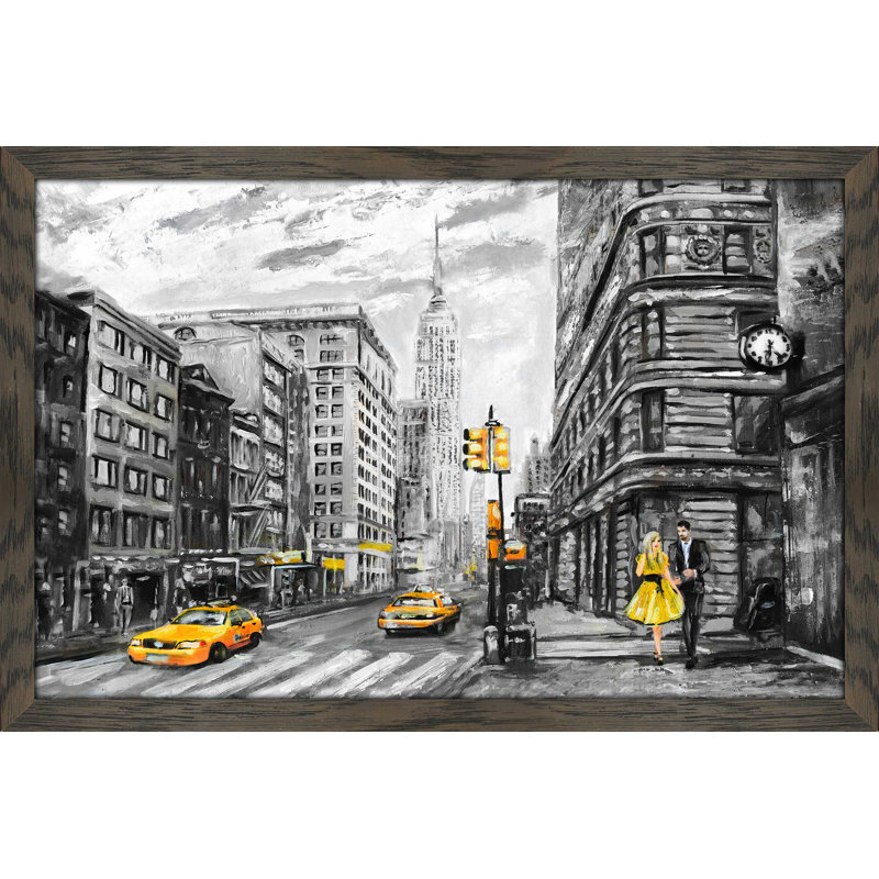 «NY NY», reproduction encadrée, H 21,5 po x l 27,5 po x P 0,75 po, Cadre chocolat patiné