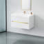 Armoire de salle de bain 36 po avec lavabo, rangement spacieux et spacieux, comptoir de salle de bain flottant en résine hygiénique blanc brillant et tiroirs à fermeture en douceur