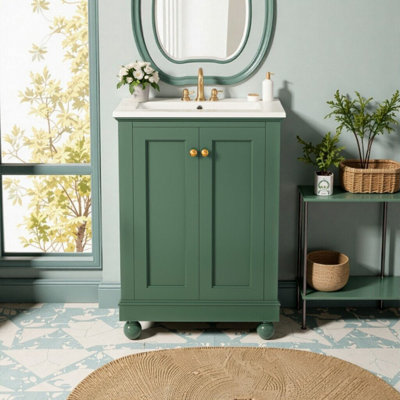 Meuble-lavabo simple 24 po avec lavabo en céramique, tablette ouverte, 2 tiroirs 24 po