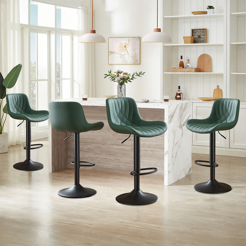 Swivel Adjustable Height Counter Stool With Footrest, Green