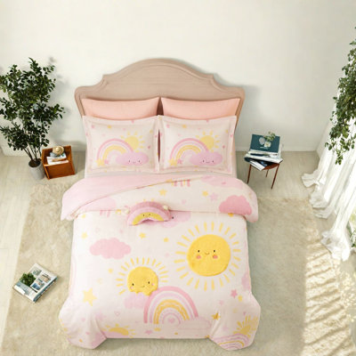 Pink Rainbow Bedding Sets, Queen Microfiber Comforter Set for Kids