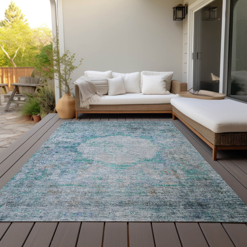 Fresnel Flatweave Washable Oriental Indoor / Outdoor Rug, Rectangle 9' x 12'
