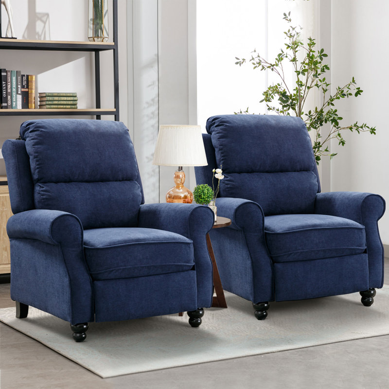 Fatih 35.4'' Wide Classic and Super Soft Push Back Recliner, Blue Polyester Blend