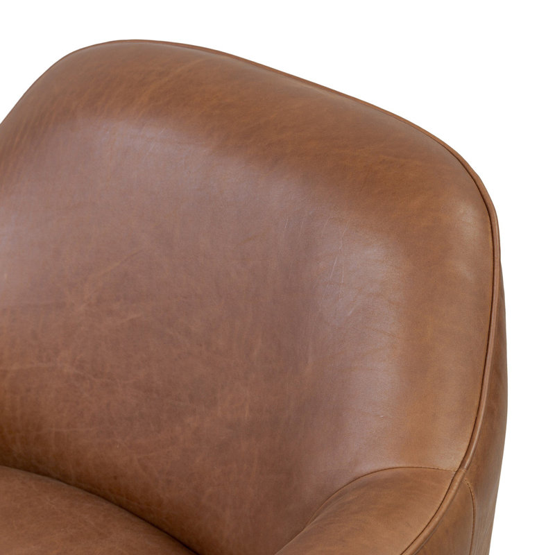 Bethany Swivel Chair-Alcala Wheat, Dulane Mahogany Genuine Leather