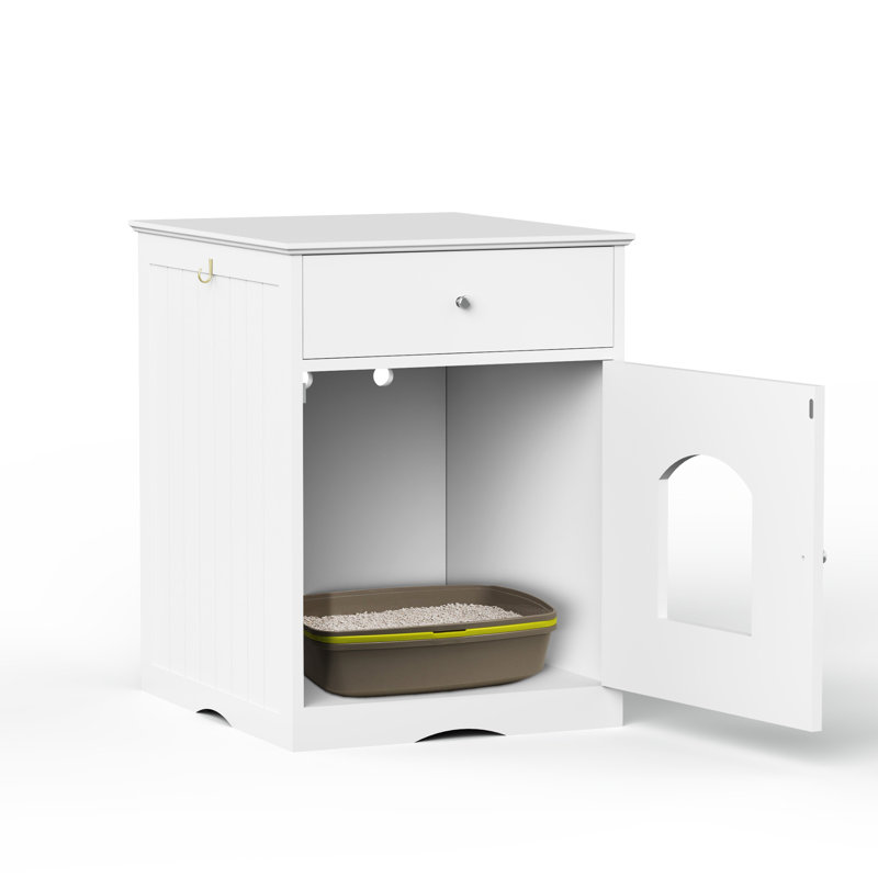 Enceinte en bois pour litière pour chat avec tiroir, Blanc