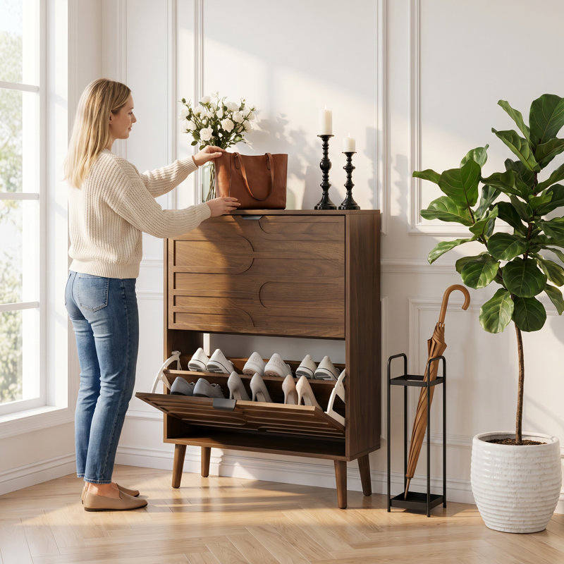 23.6”wide Modern Freestanding Shoe Cabinet, 39.11" H x 23.64" W x 9.46" D