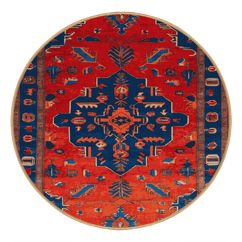 Tapis rouge Tabriz lavable à la machine, Rond 5 pi