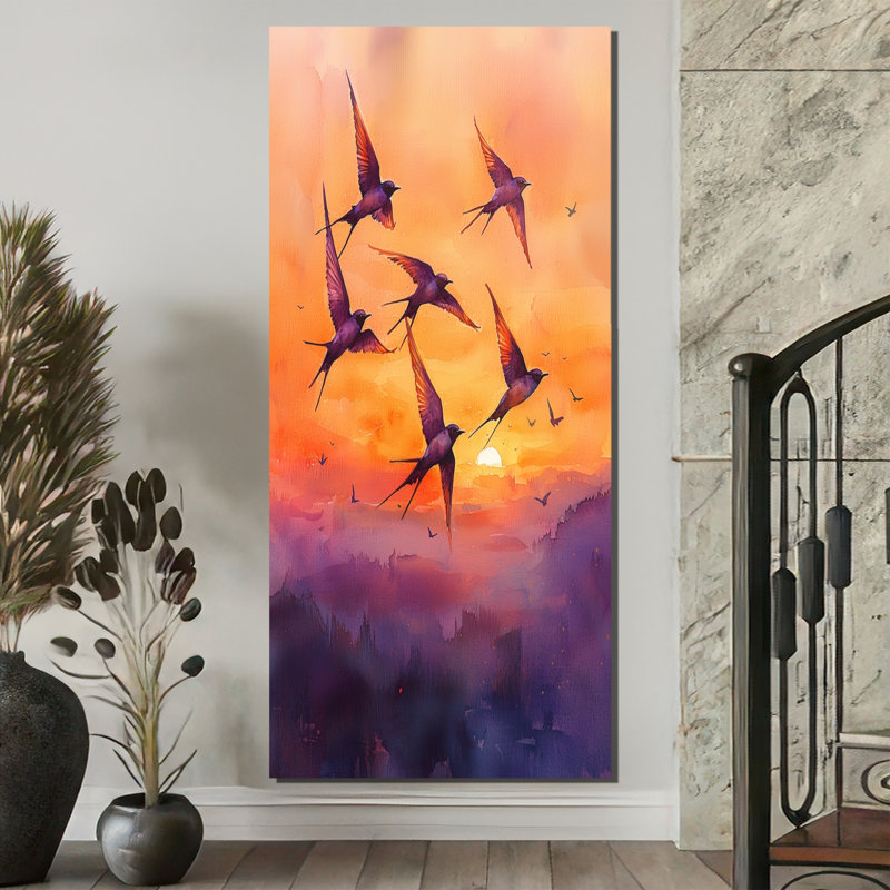 Reproduction d'art sur toile, "Swallows Birds At Sunset VII", H 60 po x l 28 po, Toile tendue, Ne s’applique pas